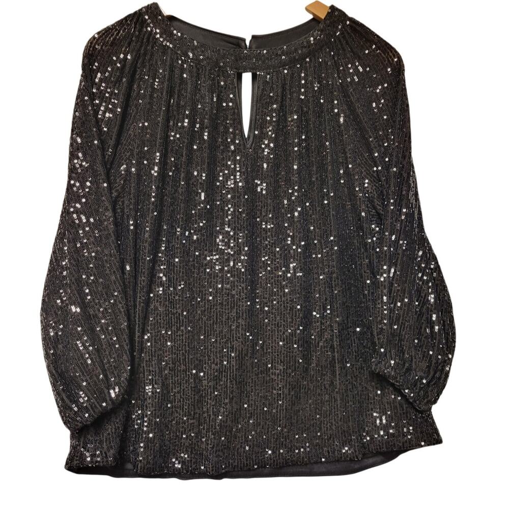 Vince Camuto Black Sequin Evening Blouse Cocktail Party Event Formal Women's XL